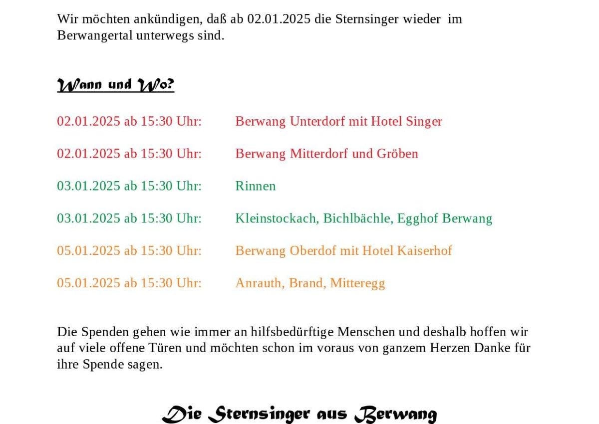 Die Sternsinger kommen ab 02.01.2025!