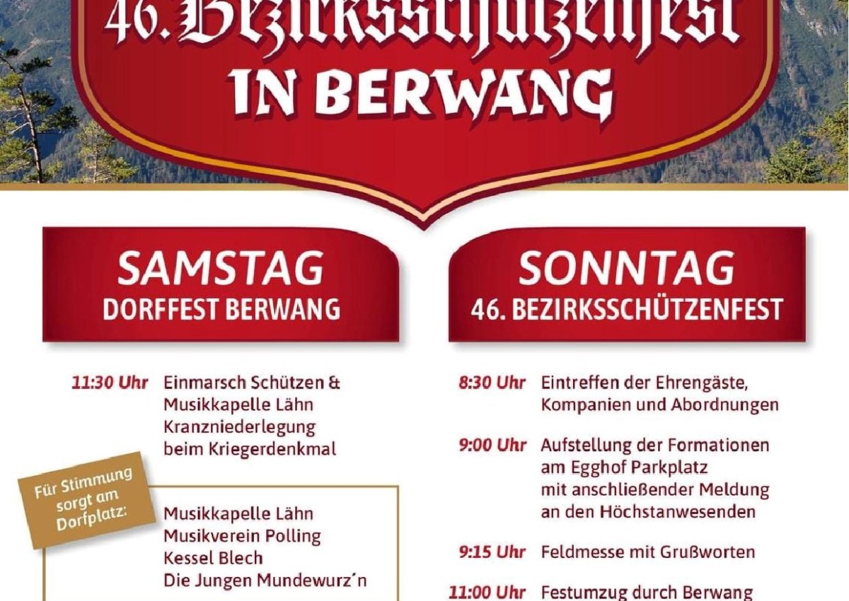 Berwanger Dorffest und Bezirksschützenfest in Berwang am Samstag, 17./18.August 2024 