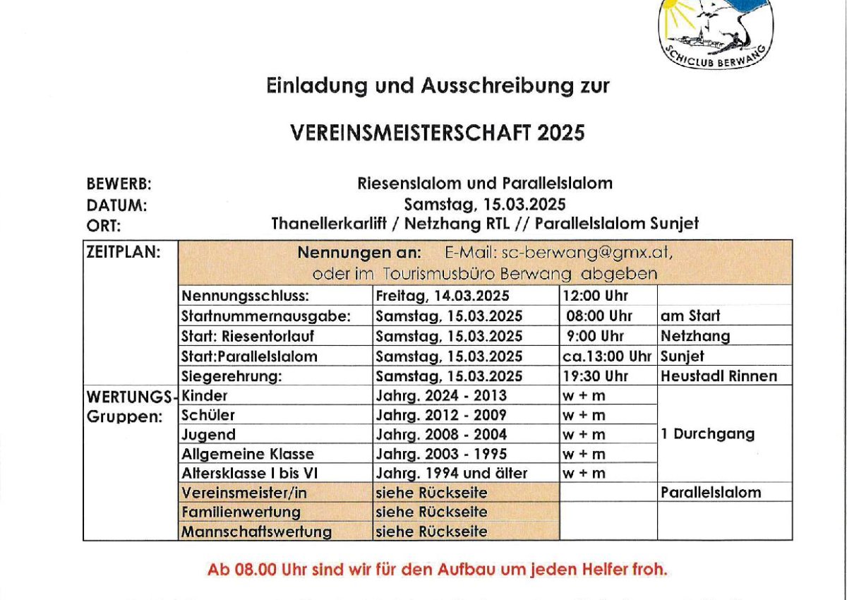 Vereinsmeisterschaft am Samstag, 15. März 2025!