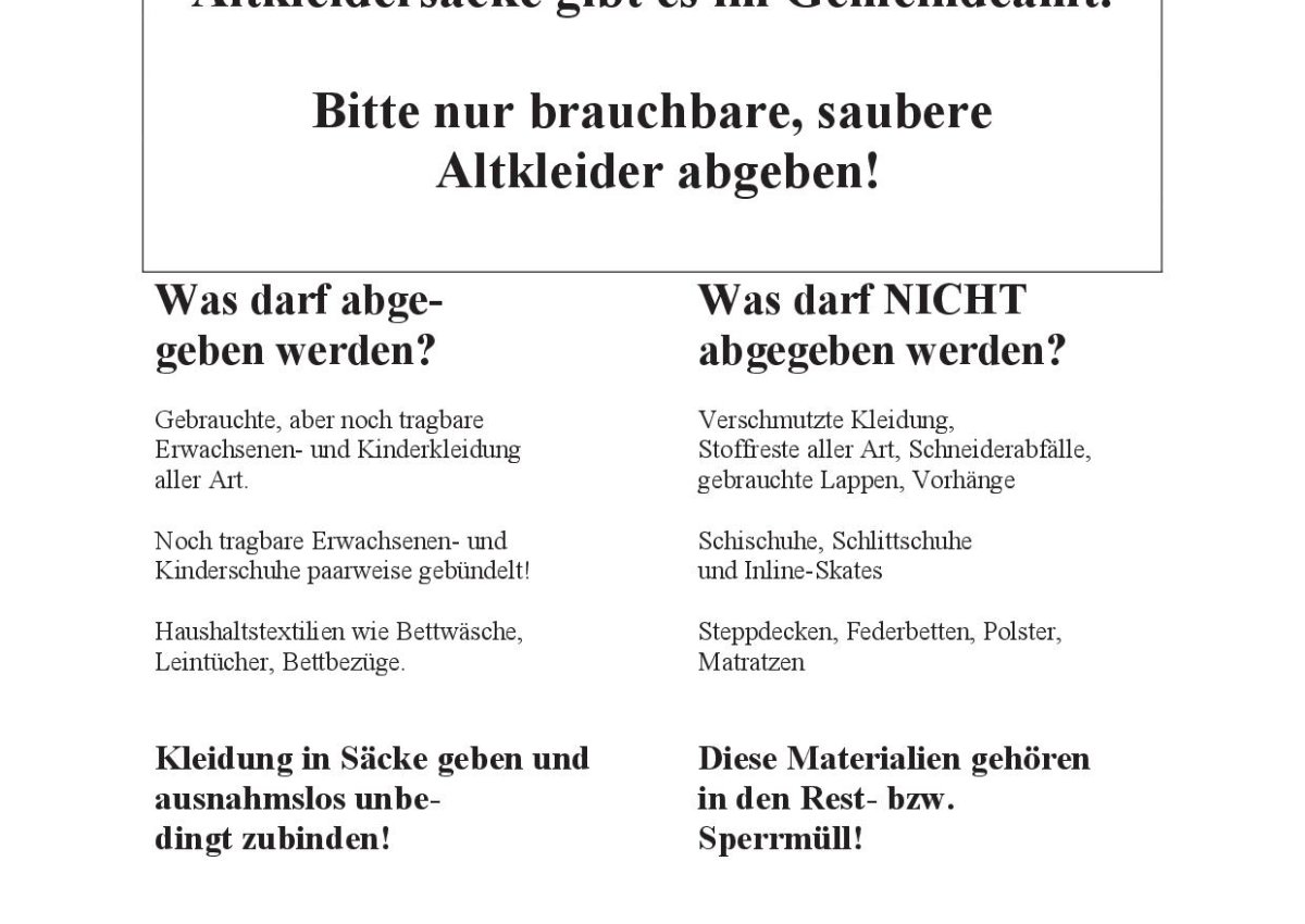 Altkleidersammlung 2026! Altkleidersammlung 2026!