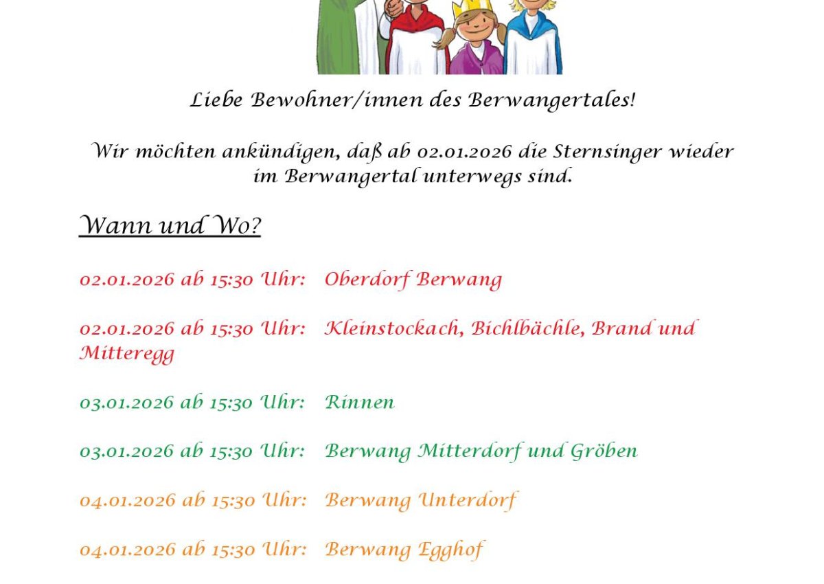 Die Sternsinger kommen ab 02.01.2026! Die Sternsinger kommen ab 02.01.2026!