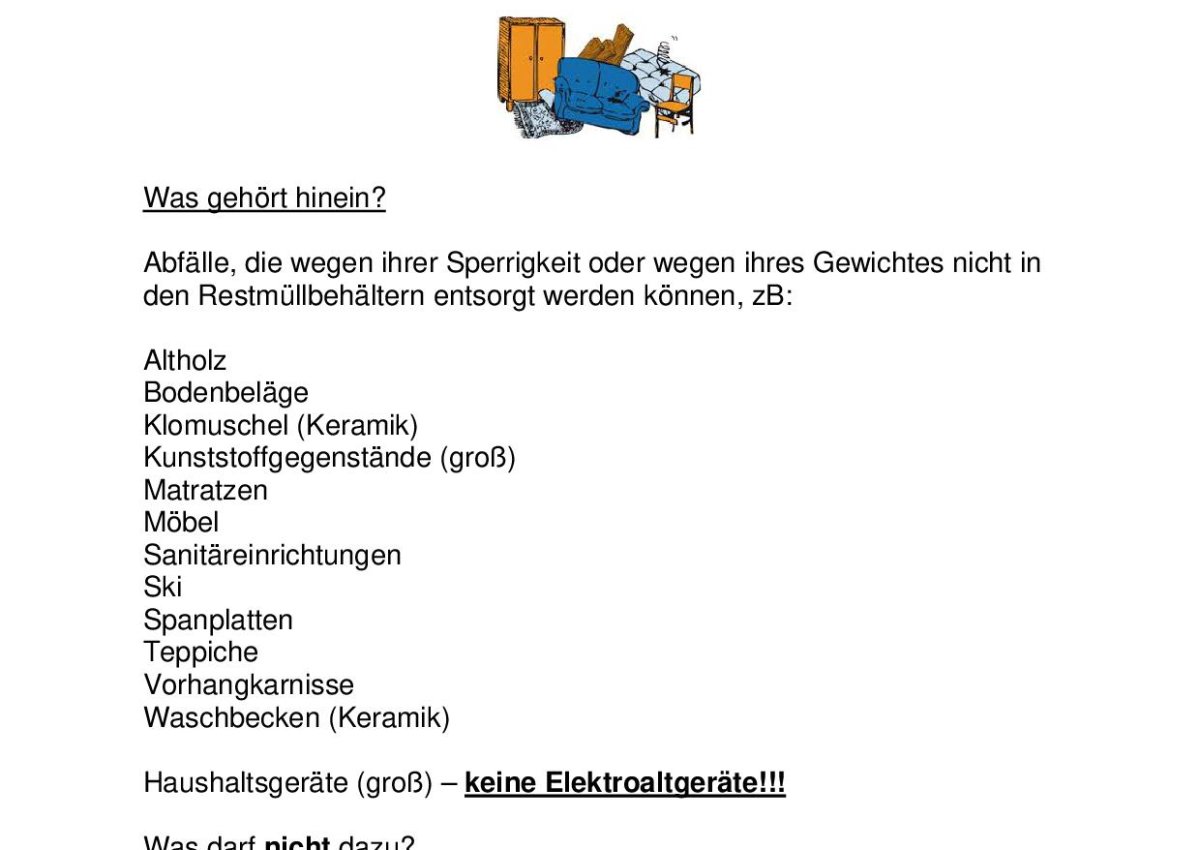 Sperrmüllsammlung am Samstag, 09. Mai 2026 Sperrmüllsammlung am Samstag, 09. Mai 2026
